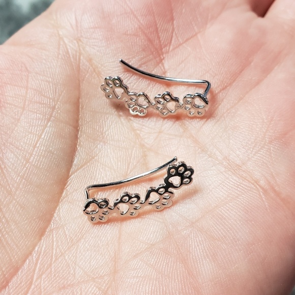 925 Sterling Silver Dog Cat Paw Prints Climbers - Picture 3 of 8